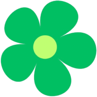 A transparent logo featuring a green flower with five rounded petals and a light yellow circular center