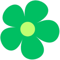 A transparent logo featuring a green flower with five rounded petals and a light yellow circular center